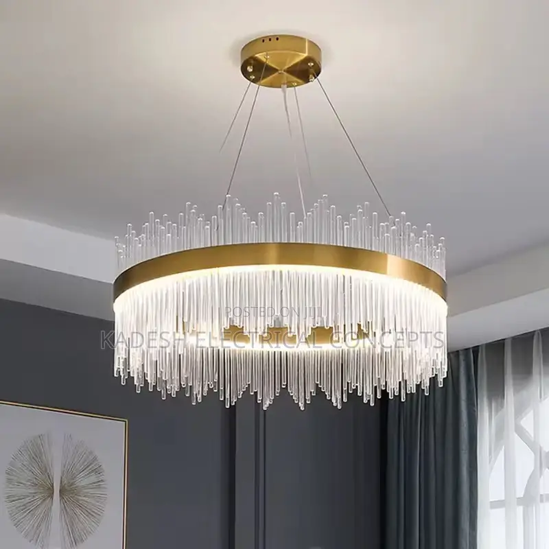 Modern Led Crystal Chandeliers Round Luxury Gold Crystal Hanging Light