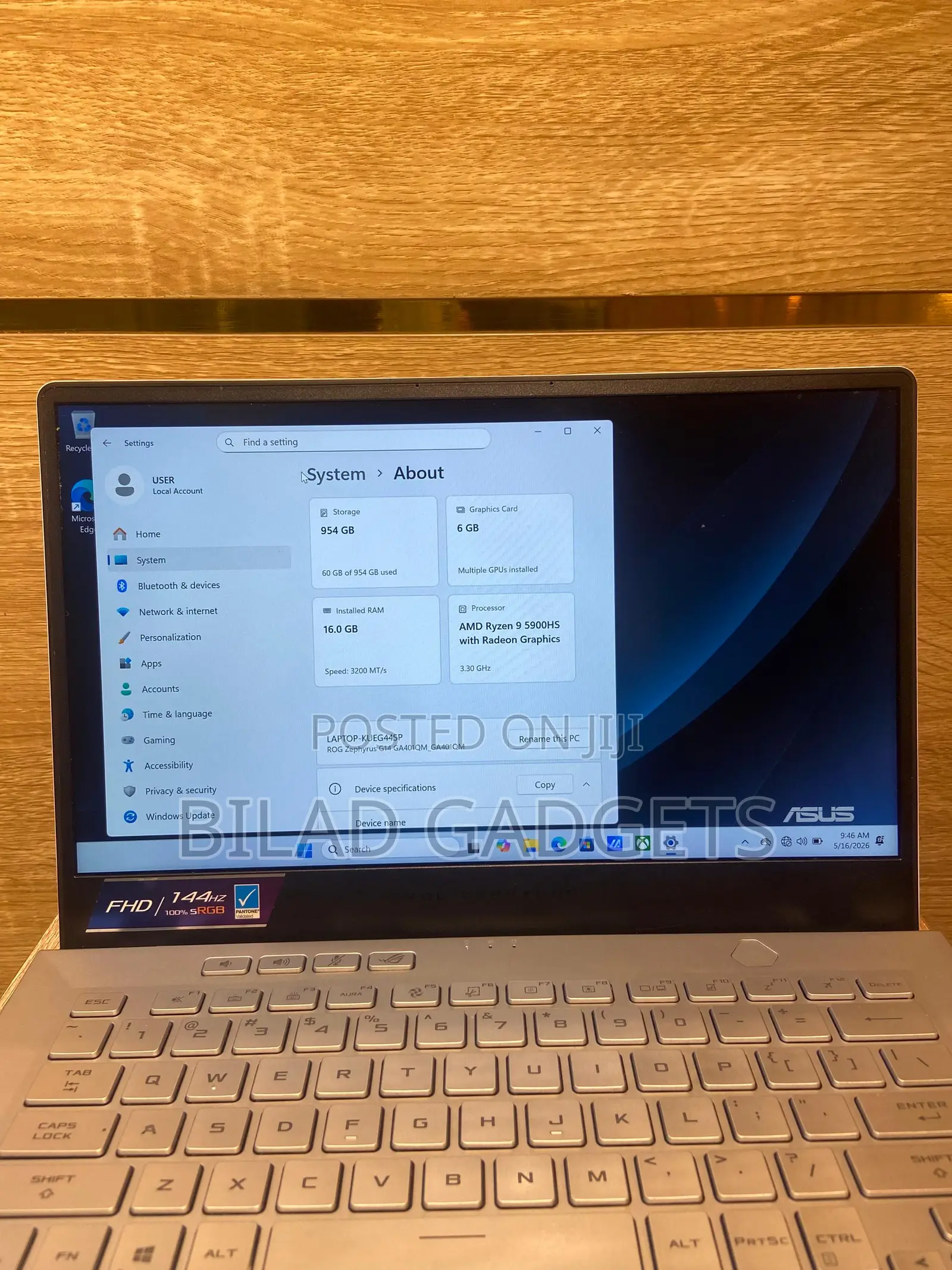 Laptop Asus ROG Zephyrus G14 16GB AMD Ryzen 9 SSD 1T