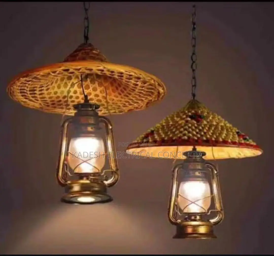Vintage Lantern Pendant Light Bamboo Hat Farmhouse Antique Rattan Lamp