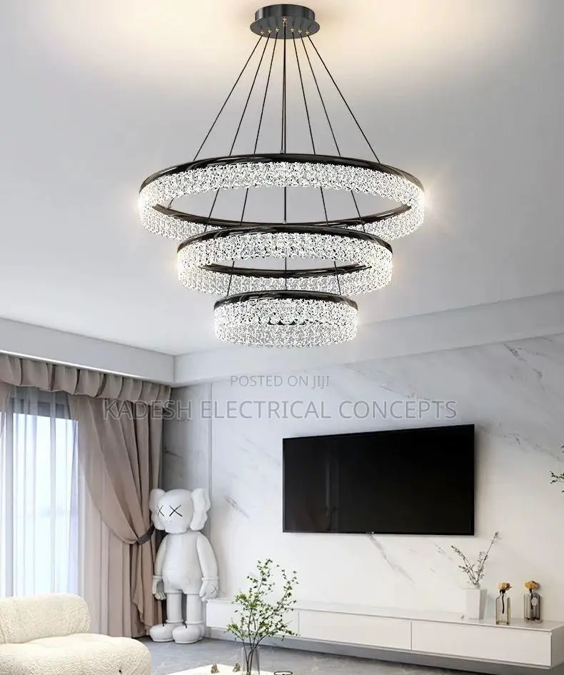 Modern Crystal Pendant Lamp Led Vintage Light Luxury Rings Chandelier
