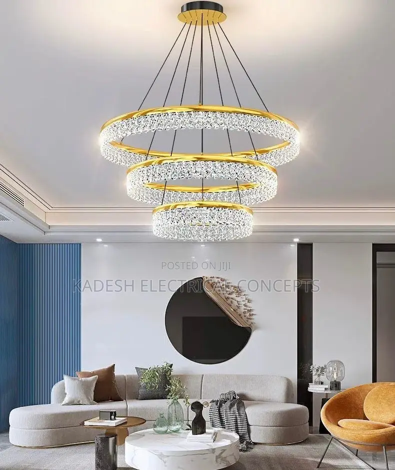 Modern Crystal Pendant Lamp Led Vintage Light Luxury Rings Chandelier