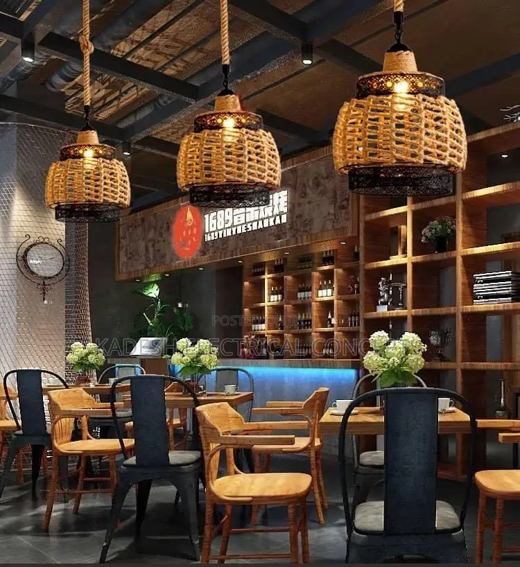 Hemp Rope Retro Ceiling Light Industrial Style Iron Restaurant Bar