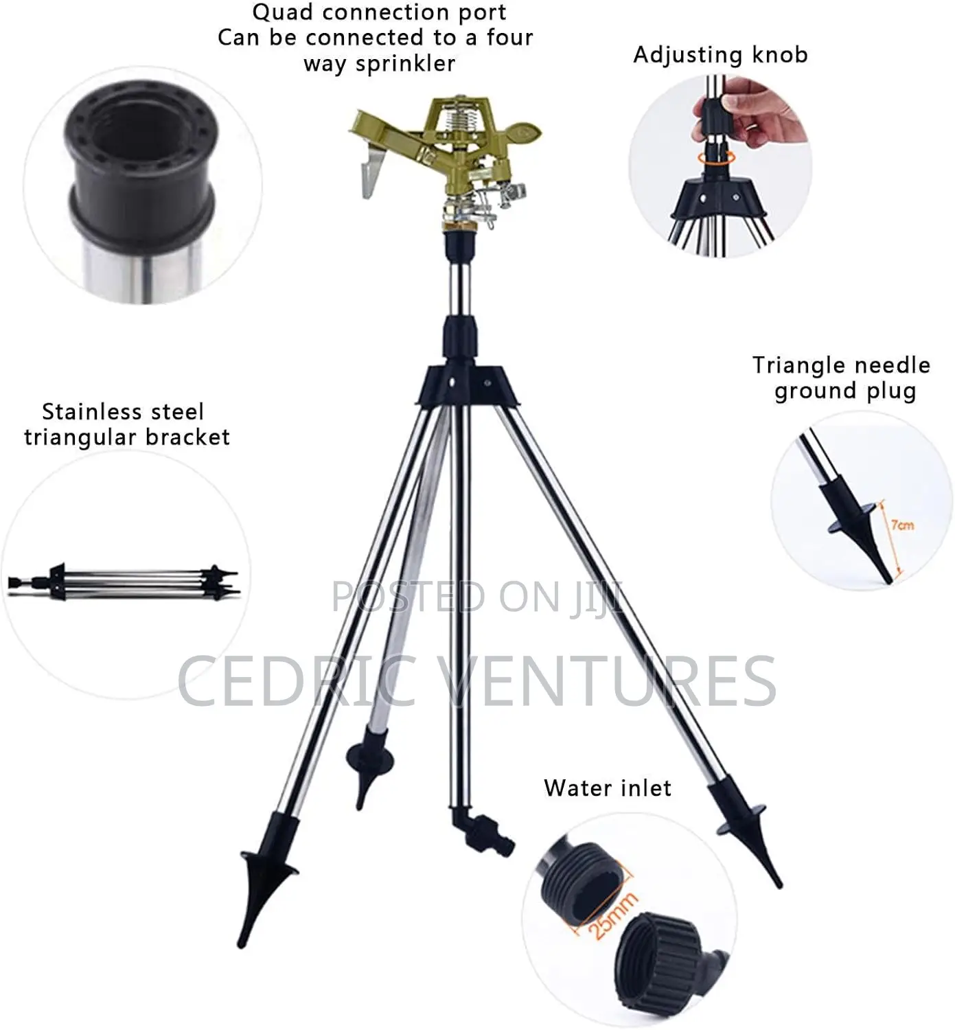 Garden Irrigation Zinc Alloy 360 Nozzle Tripod Set Sprinkler