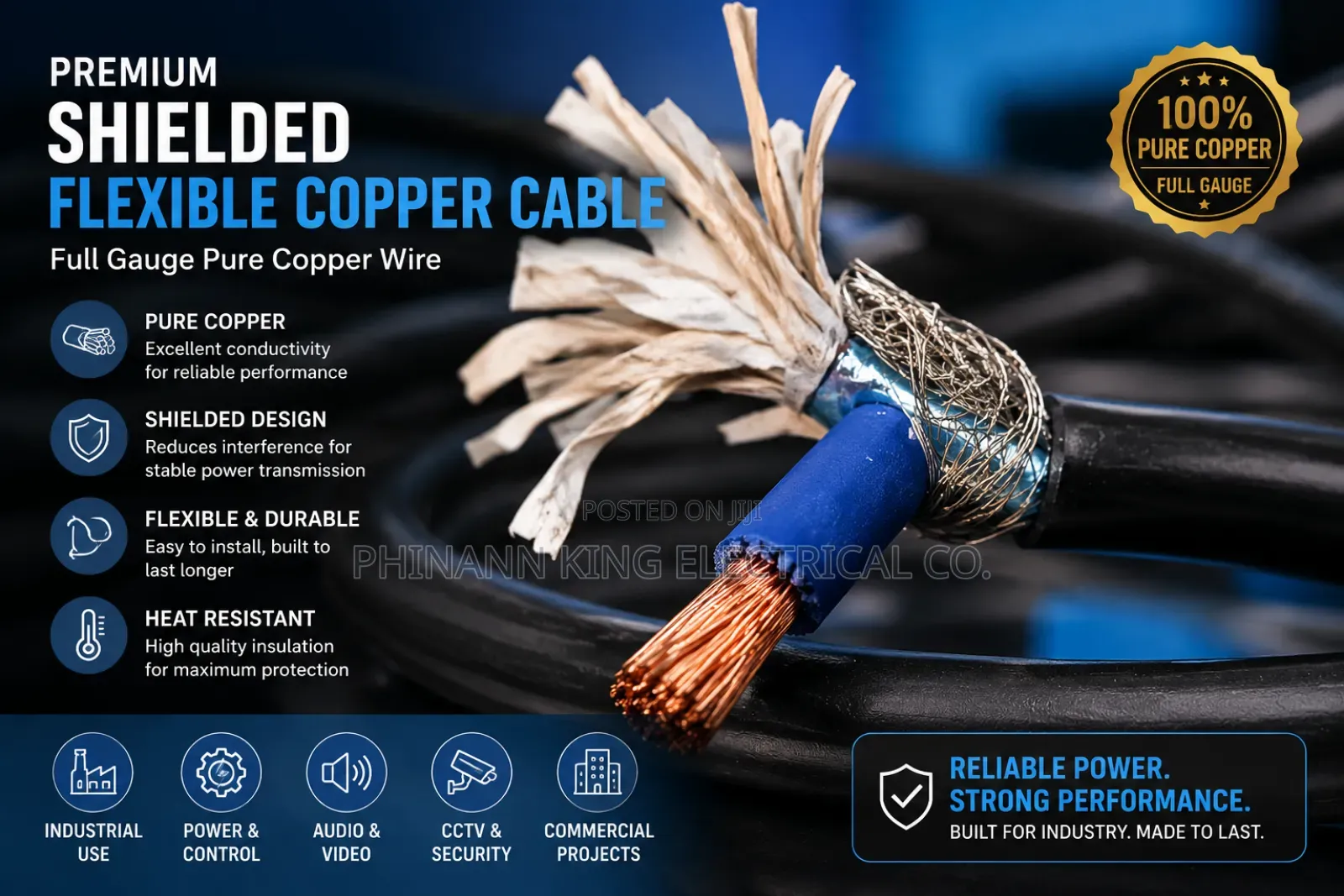10mm 2core Shielded Flexible Copper Cable Full Gauge Pure Copper Wire