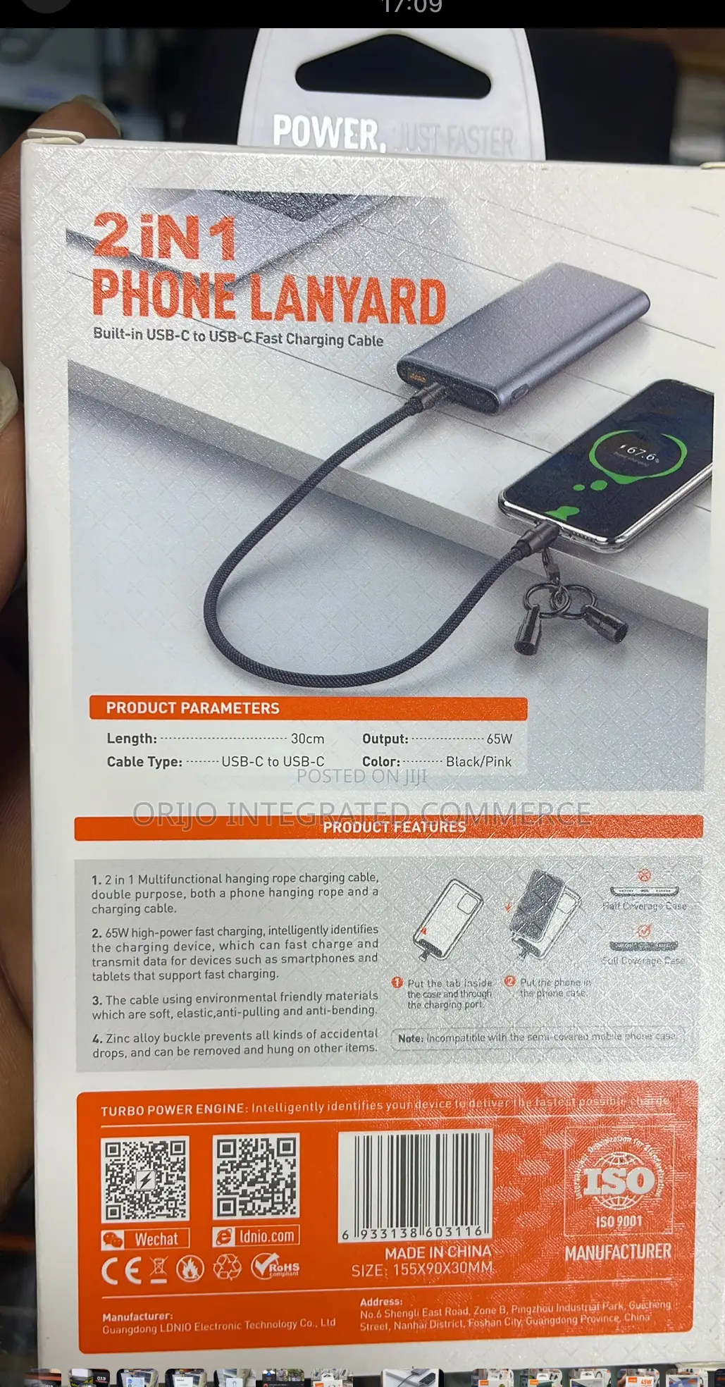 2 in 1phone Lanyard Built-in Usb-C to Usb-c.Fast Charging Cable Ldnio