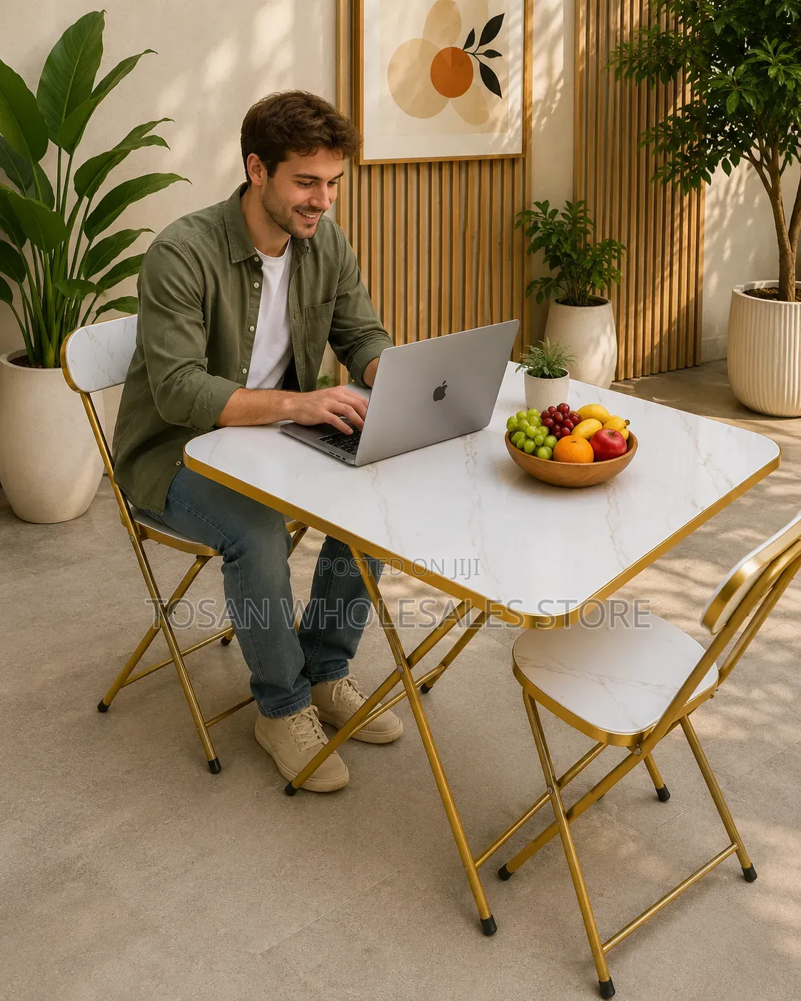 Vintage Design Foldable Table With A Chair