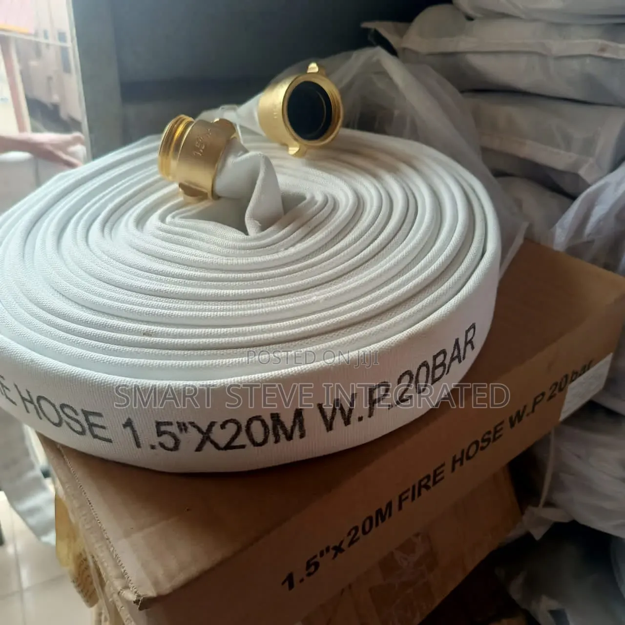 1.5-Inch Diameter by 20-Meter White Fire Hose With Brass Coupling