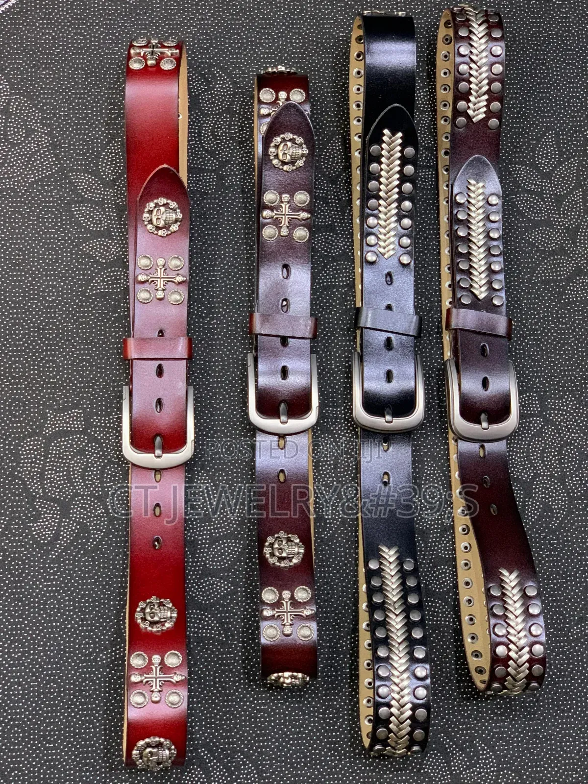 Vintage Studded Leather Belt Skull Cross Design, Western Style Belt