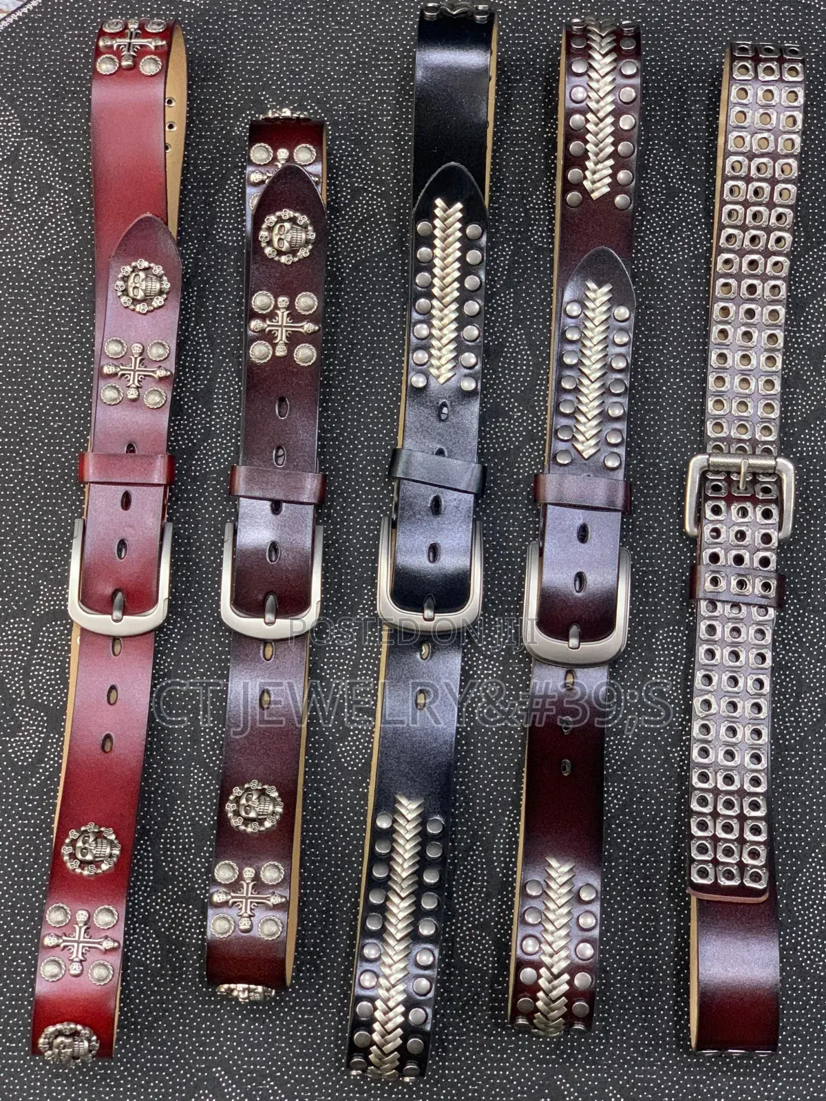 Vintage Studded Leather Belt Skull Cross Design, Western Style Belt