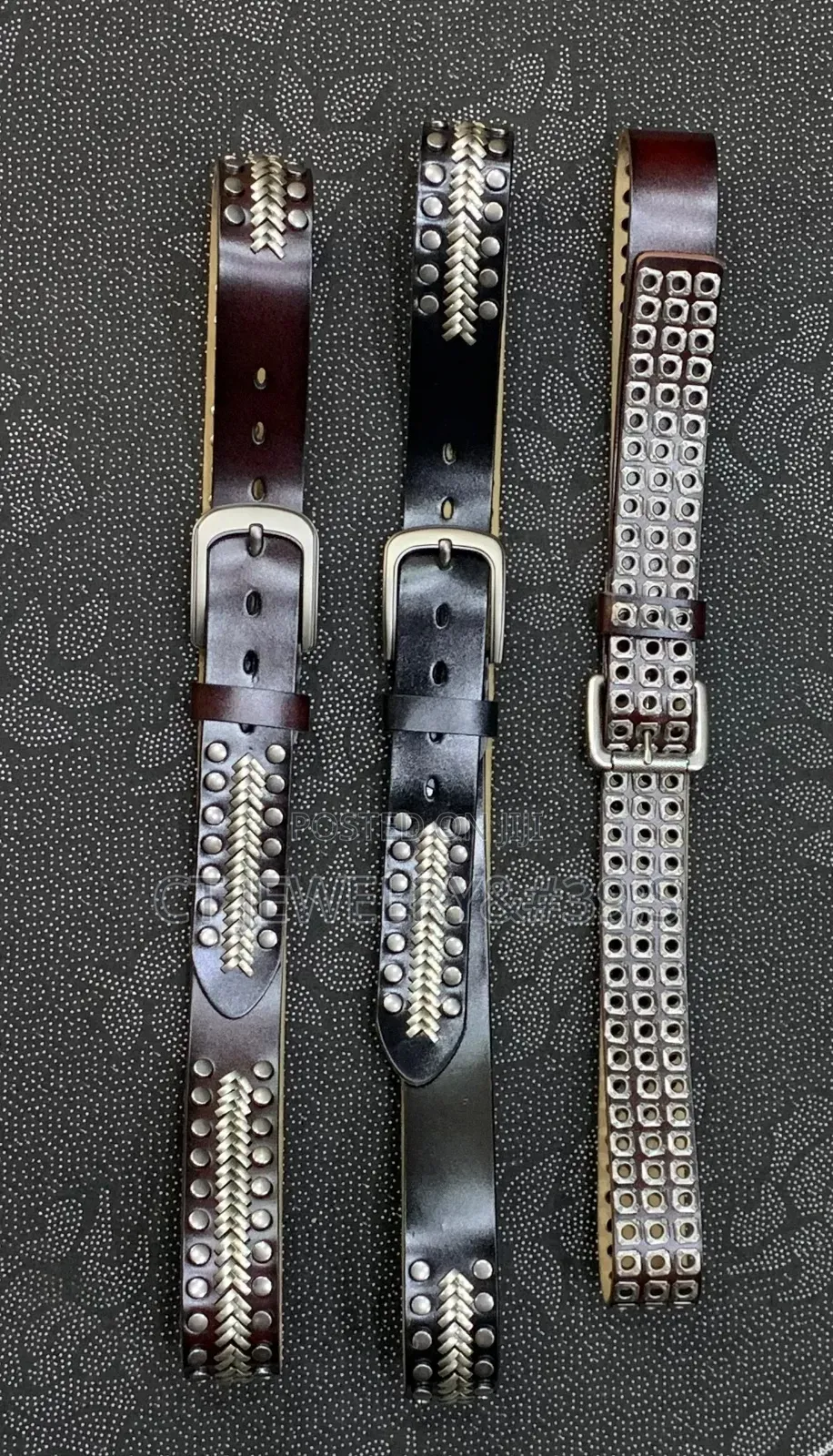 Vintage Studded Leather Belt Skull Cross Design, Western Style Belt