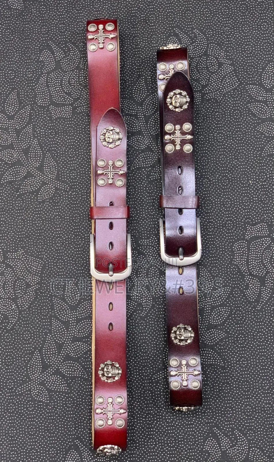 Vintage Studded Leather Belt Skull Cross Design, Western Style Belt
