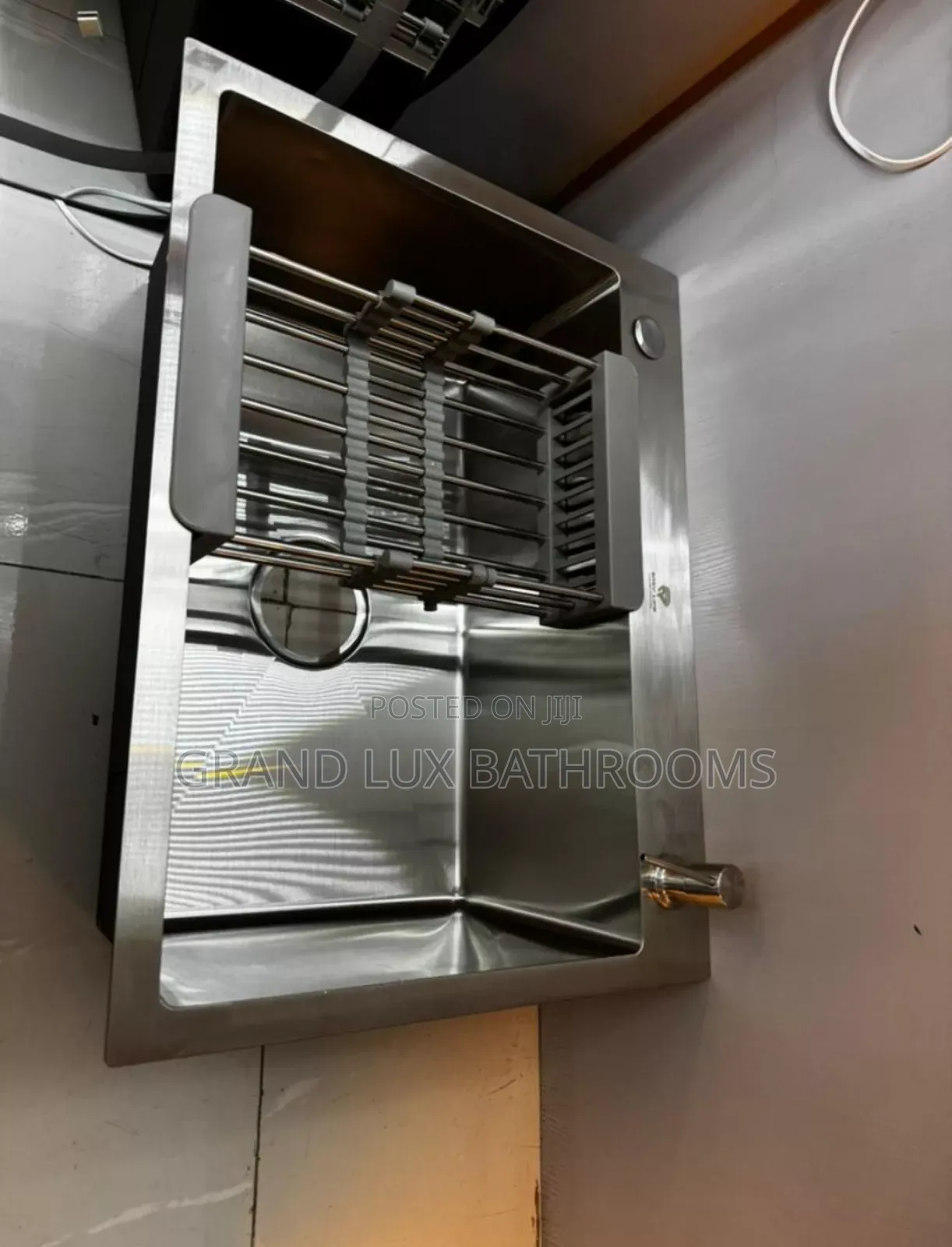 Stainles Steel Single Bowl Kitchen Sink With Roll-Up Dish Drying Rack