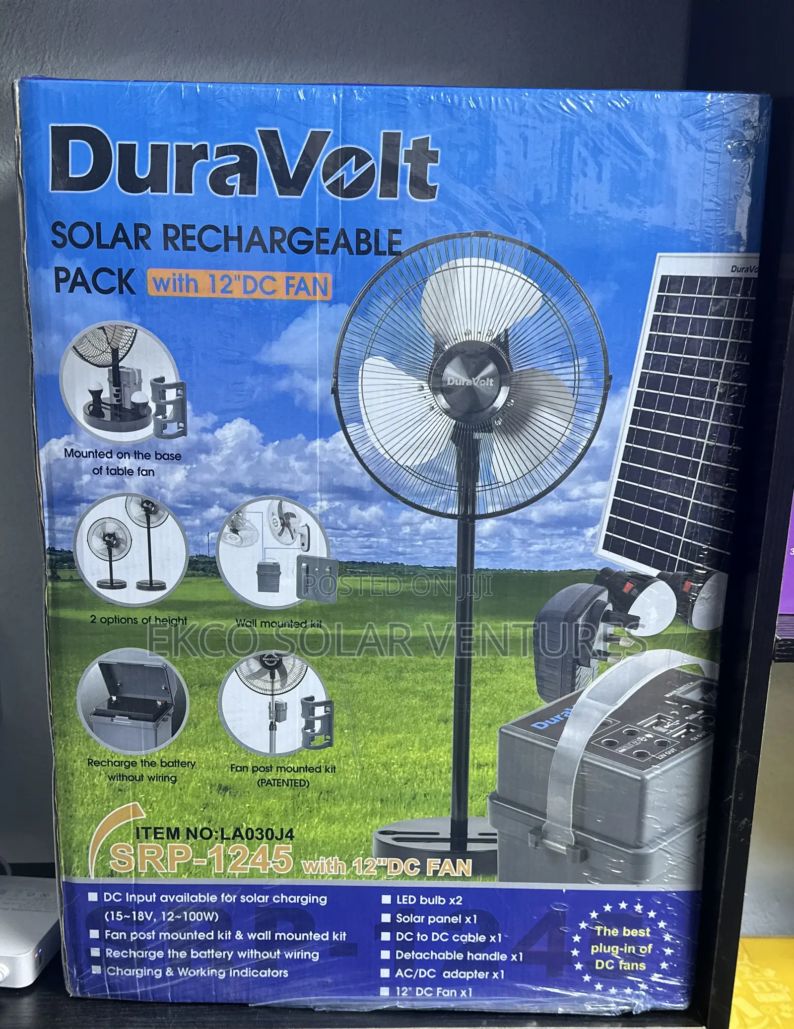 Duravolt Solar Rechargeable Pack With a 12" Dc Fan