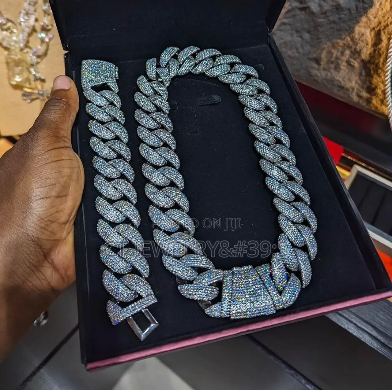 Iced Out Cuban Link Chain Bracelet Set Silver Tone, Hip-Hop Jewelry