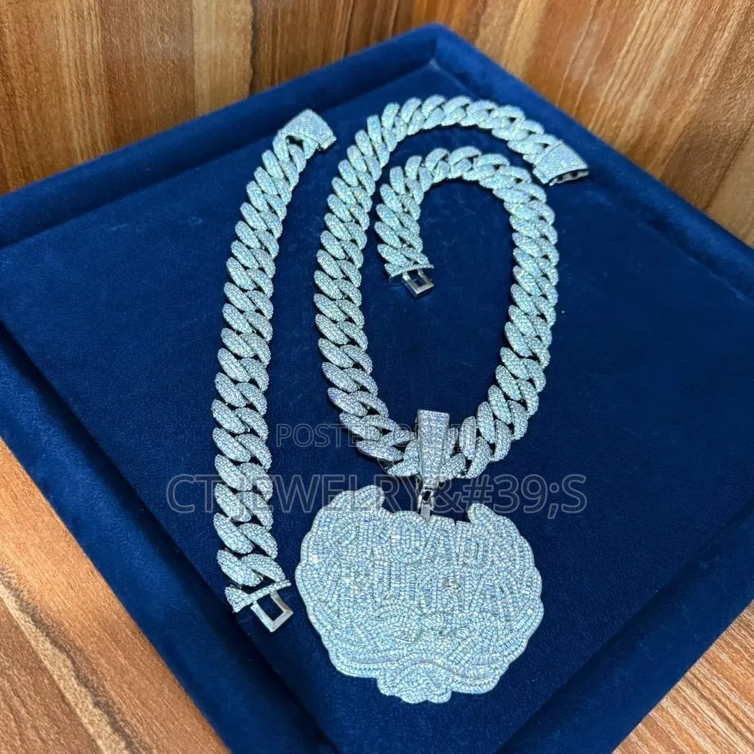 Iced Out Cuban Link Chain Bracelet Set Silver Tone, Hip-Hop Jewelry