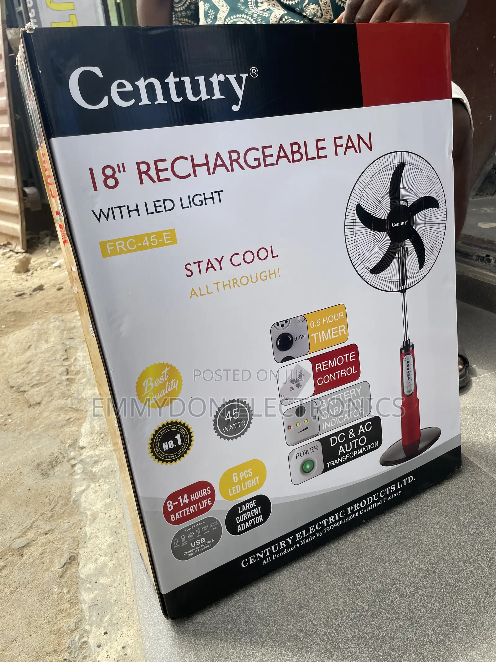 Century 18” Rechargeable Fan Quiet and Efficient Cooling