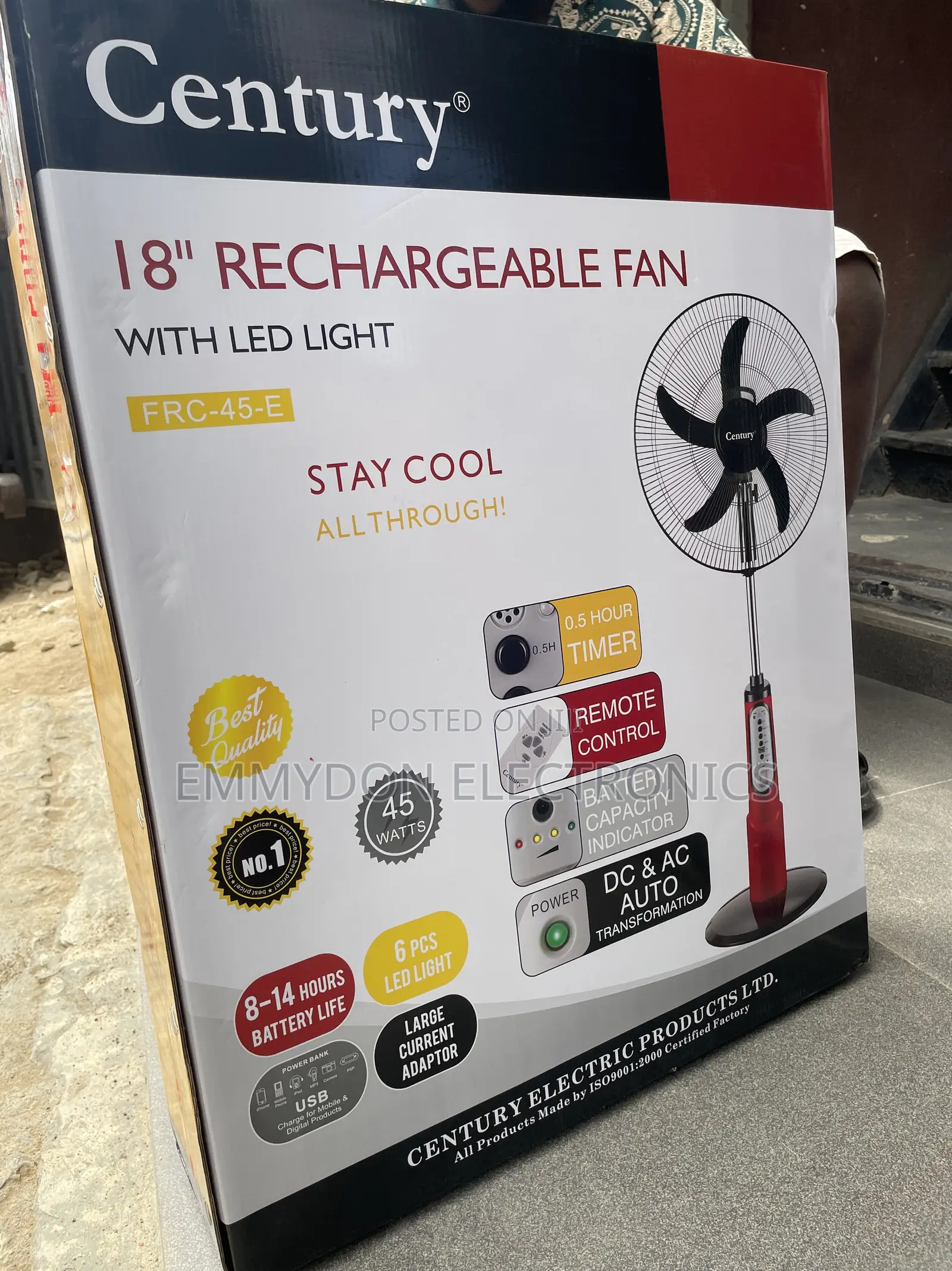 Century 18” Rechargeable Fan Quiet and Efficient Cooling
