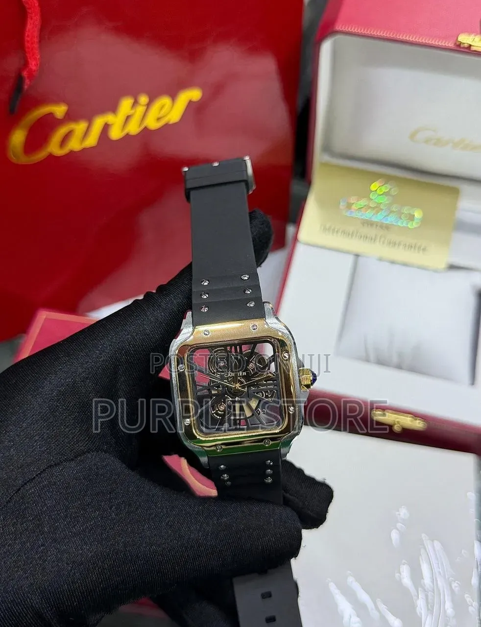 Cartier Transparent Dial Rubber-Strap Wristwatches 