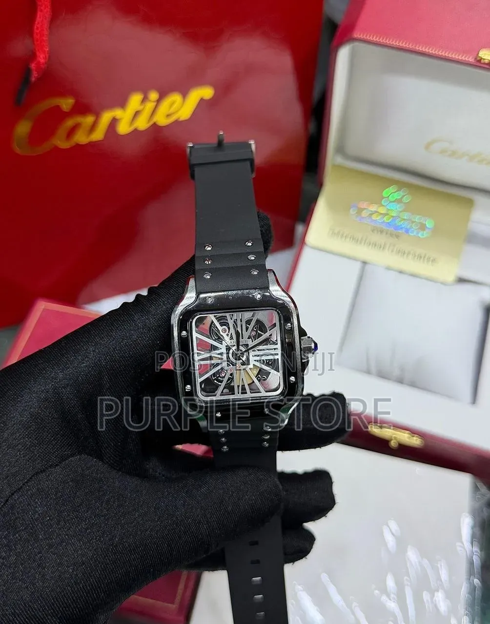 Cartier Transparent Dial Rubber-Strap Wristwatches 