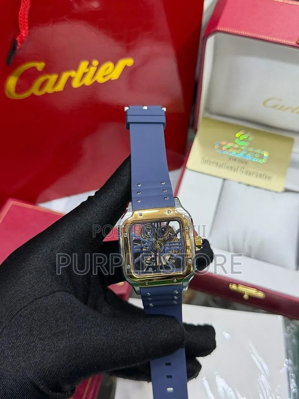 Cartier Transparent Dial Rubber-Strap Wristwatches 