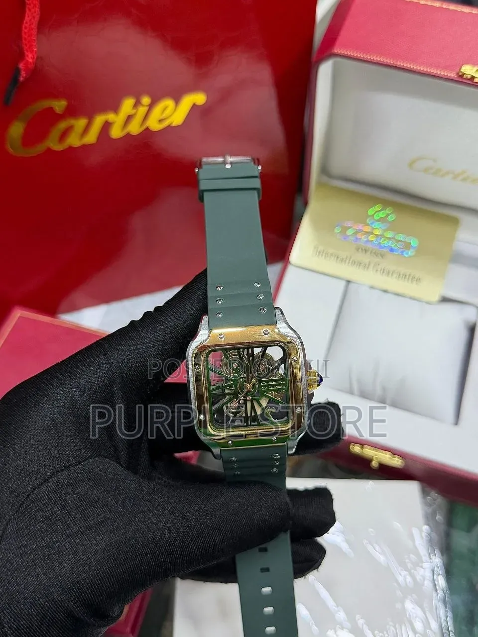 Cartier Transparent Dial Rubber-Strap Wristwatches 