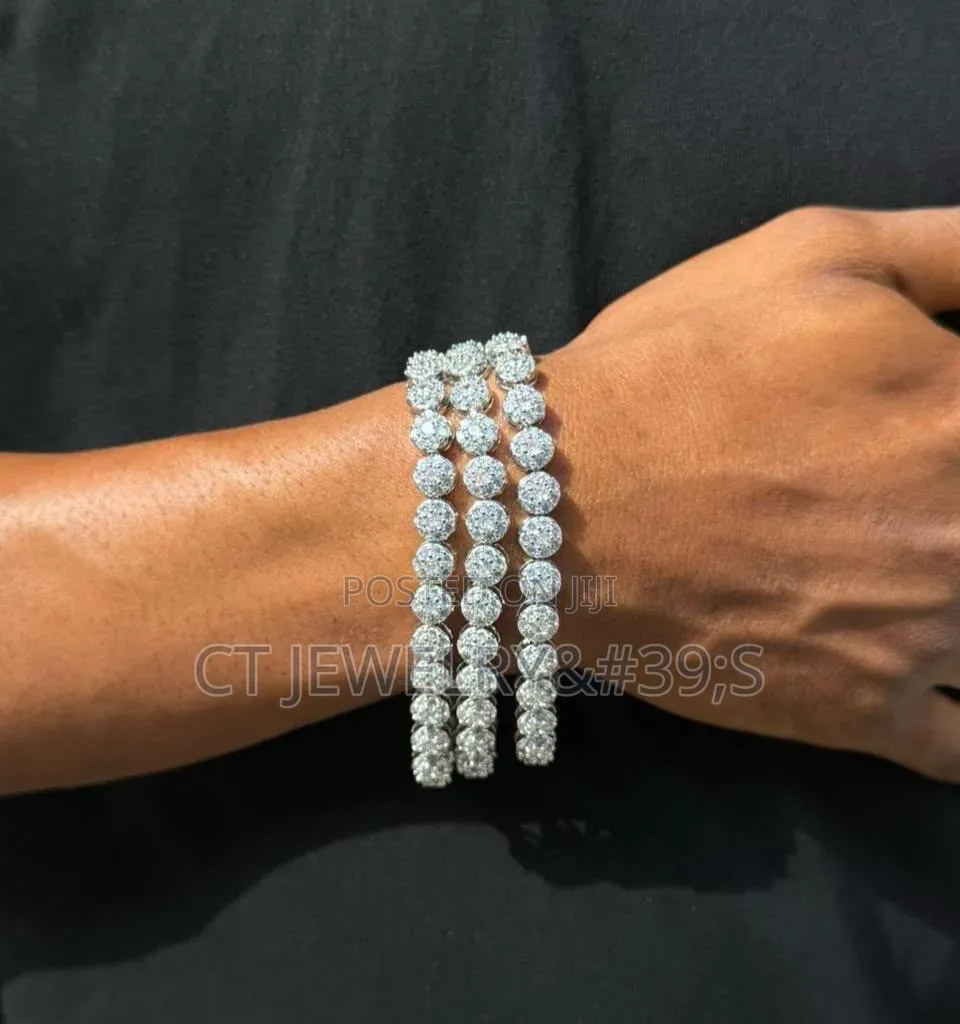 Luxury Tennis Bracelet Silver Tone Stackable Iced Out Cross Link