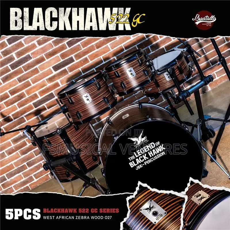 Beatello JBK Black Hawk 522 Usa Acostic 5pcs Drum Set