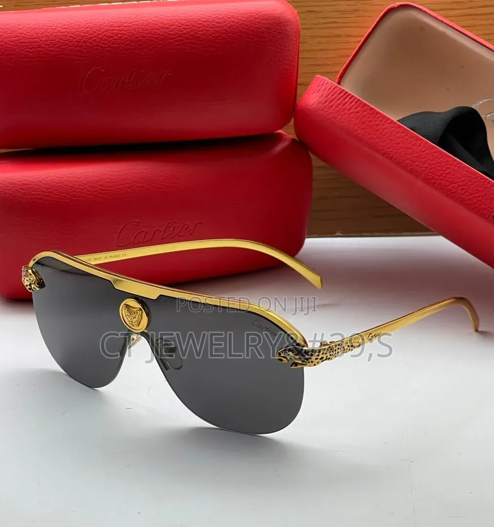 Original Cartier Sunglasses Gold Frame, Panther Detail With Case