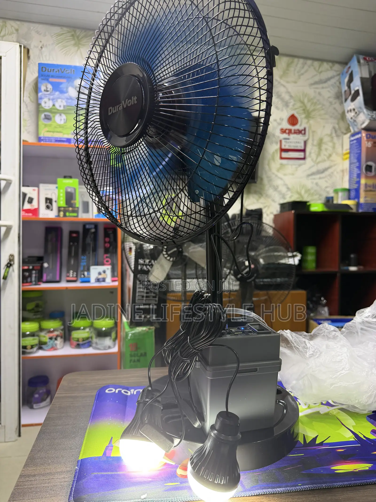 Dura Volts 5-in-1 Solar Power Rechargeable Pack + 12" Dc Pedestal Fan