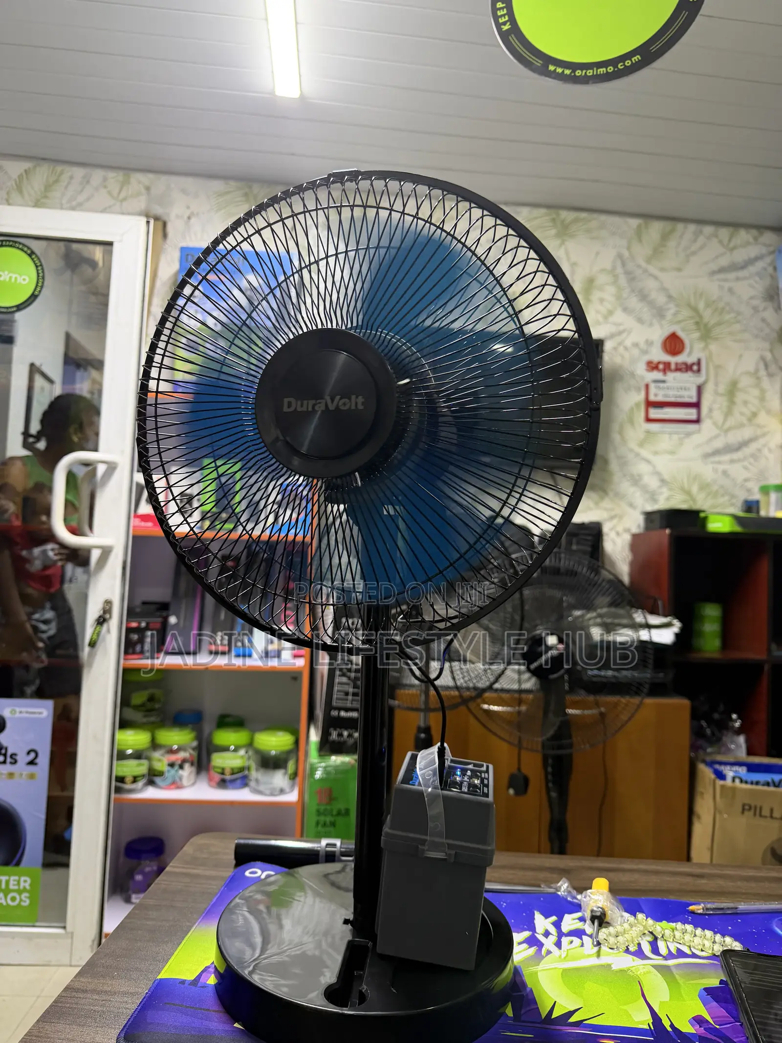 Dura Volts 5-in-1 Solar Power Rechargeable Pack + 12" Dc Pedestal Fan