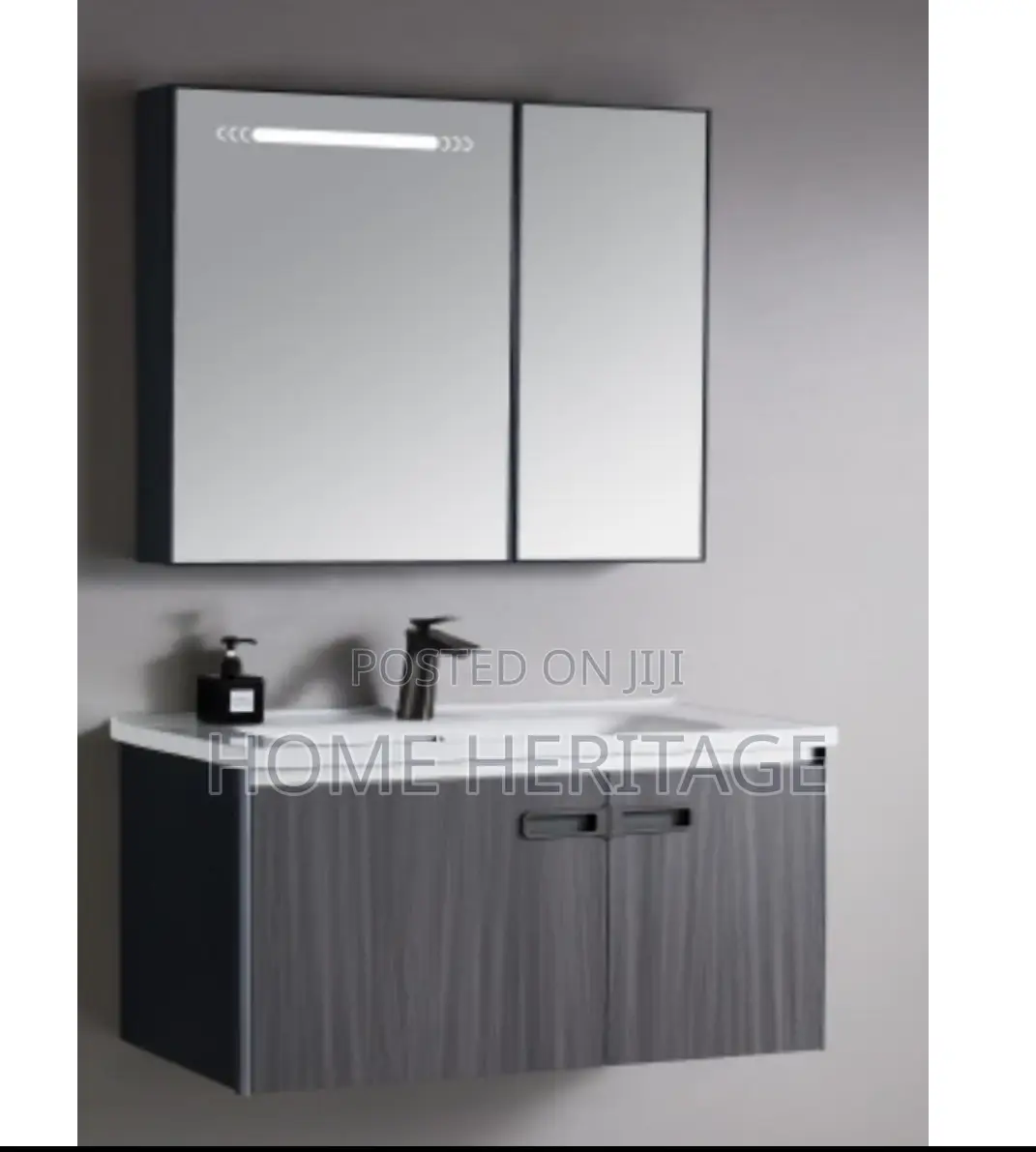 Luxury Grey Formica Bathroom Cabinet With Basin Led Box Mirror