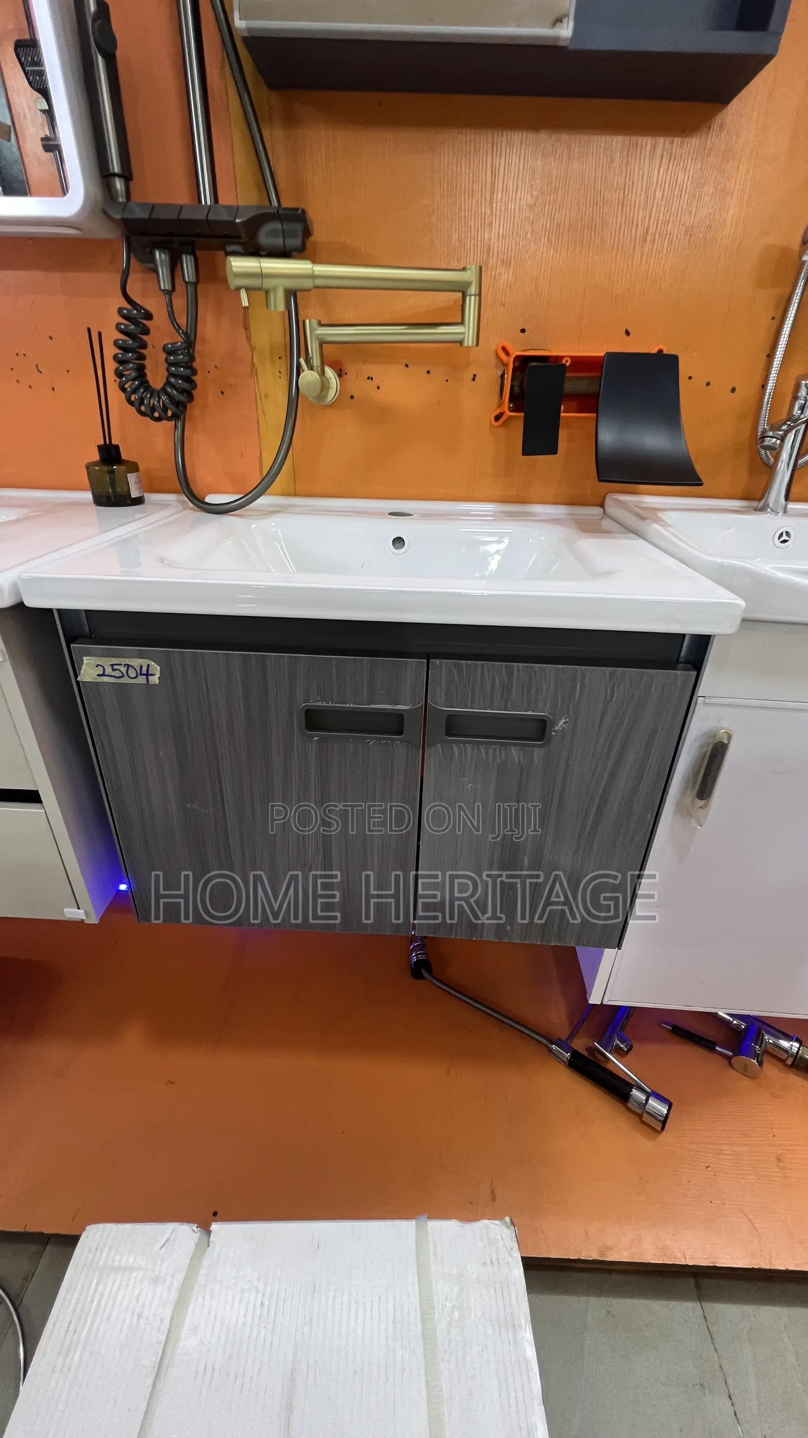 Luxury Grey Formica Bathroom Cabinet With Basin Led Box Mirror