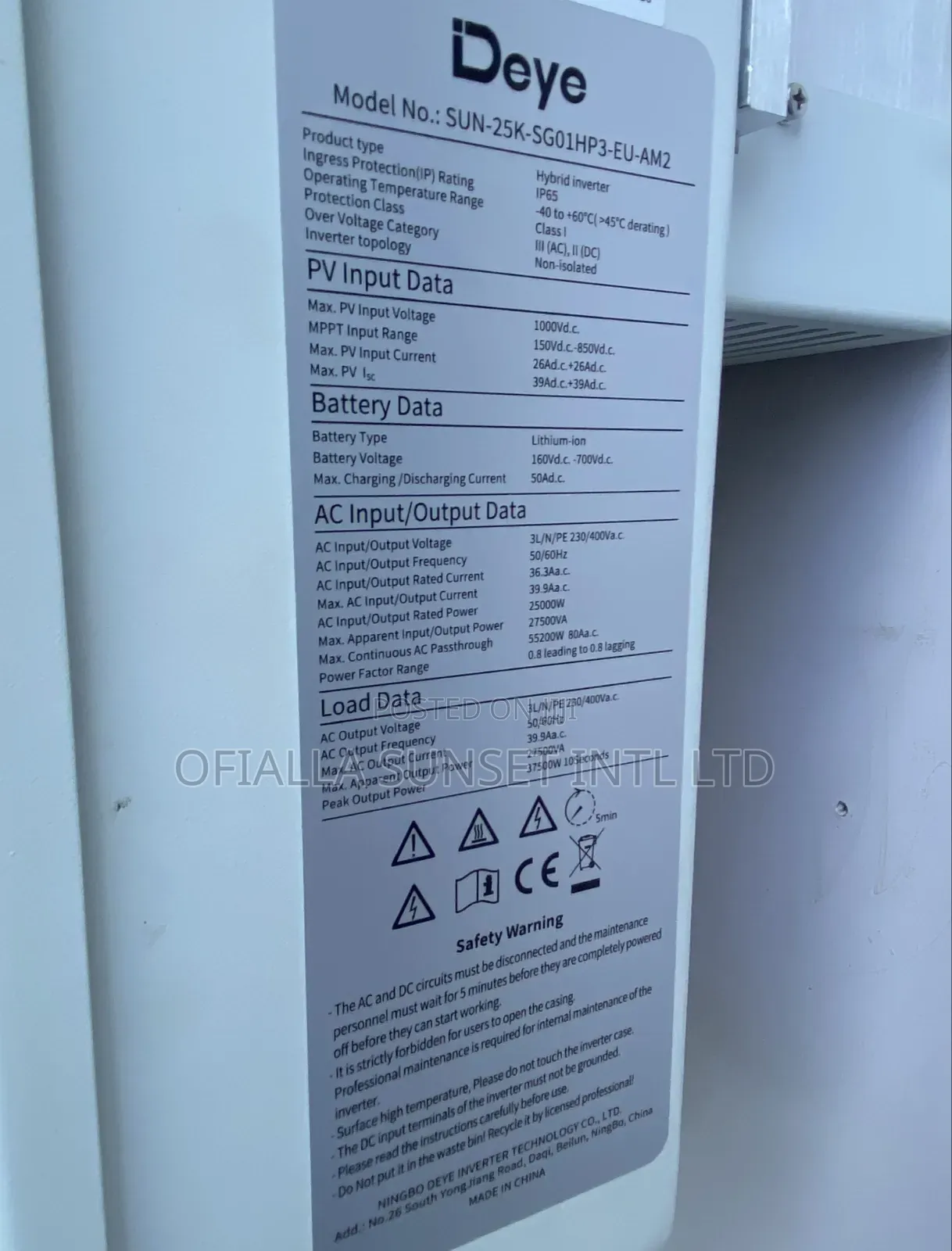 25kw Deye High Voltage 3 Phase Hybrid Inverter Sun--Sg01hp3-Eu-Bm2