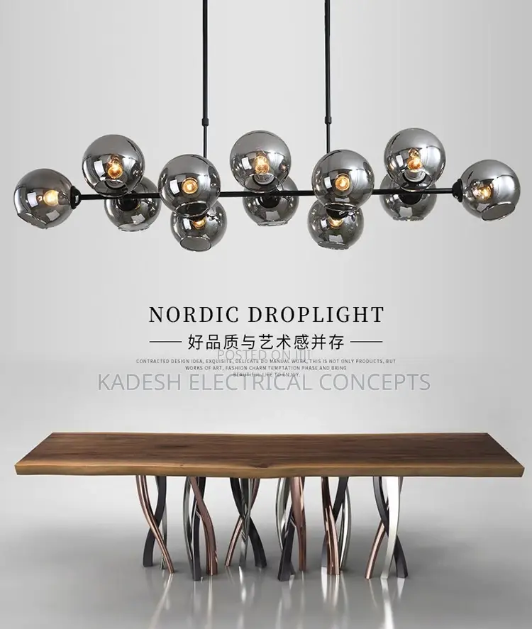 Grey Glass Led Pendant Lights for Living Room Chandeliers Island