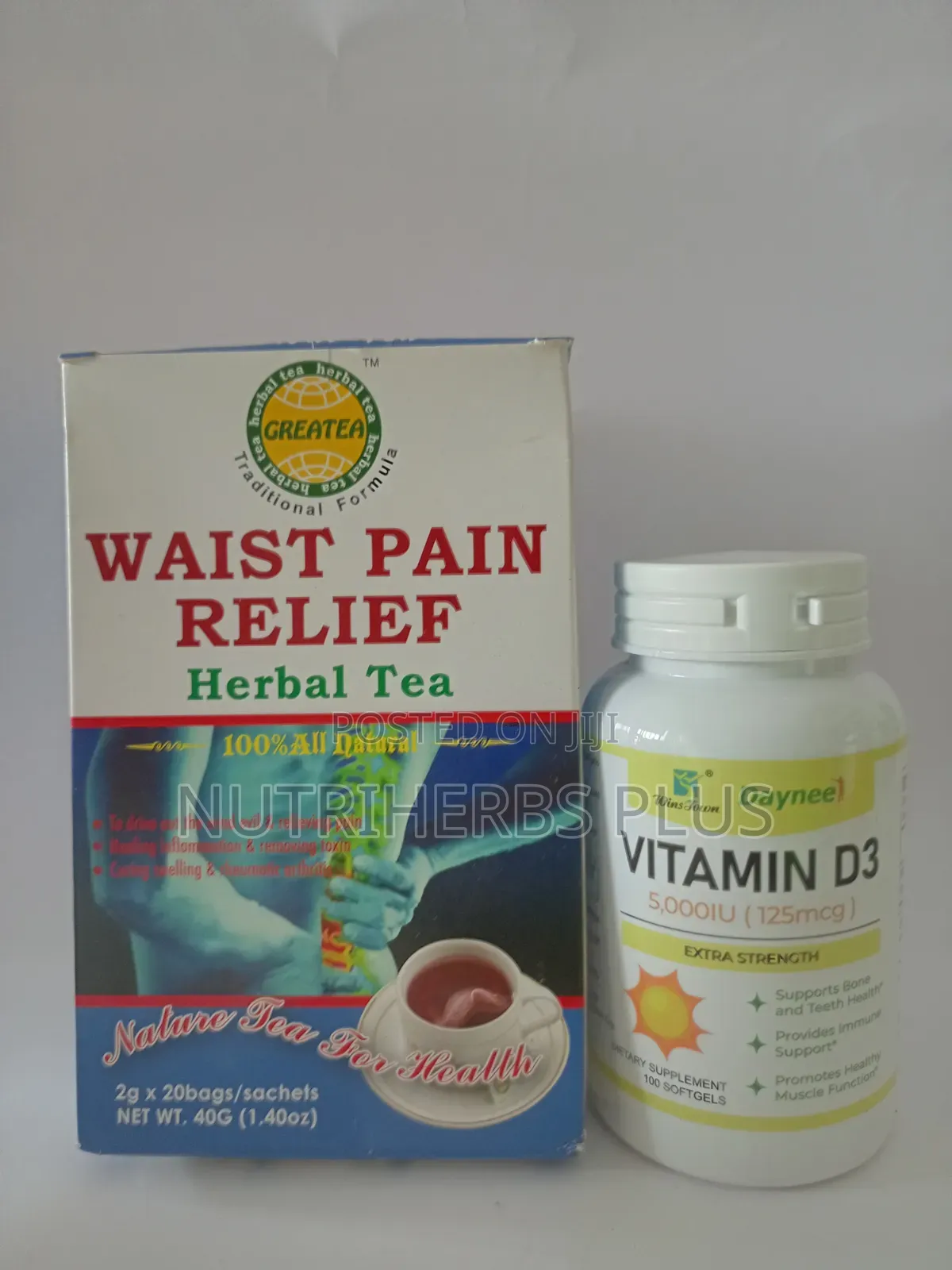 Greatea Waist Pain Relief Herbal Tea and Vitamin D3:For Waist Relief