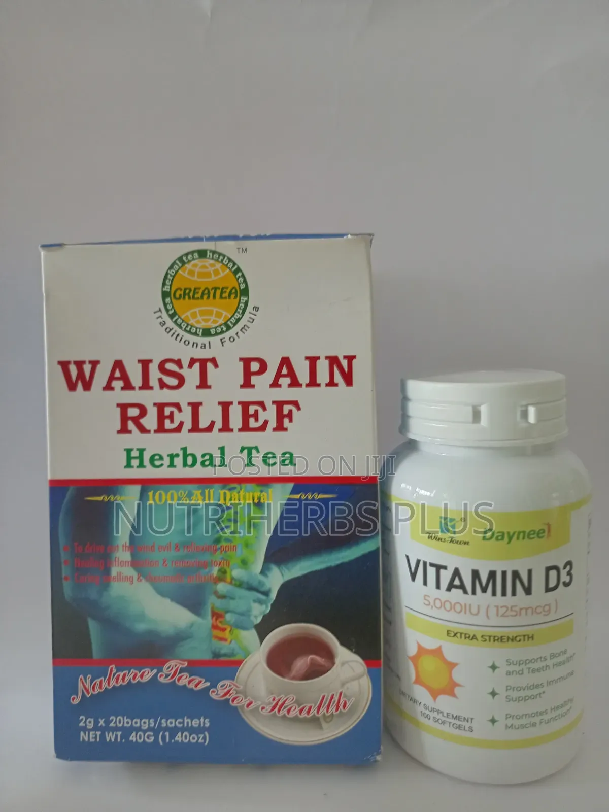 Greatea Waist Pain Relief Herbal Tea and Vitamin D3:For Waist Relief