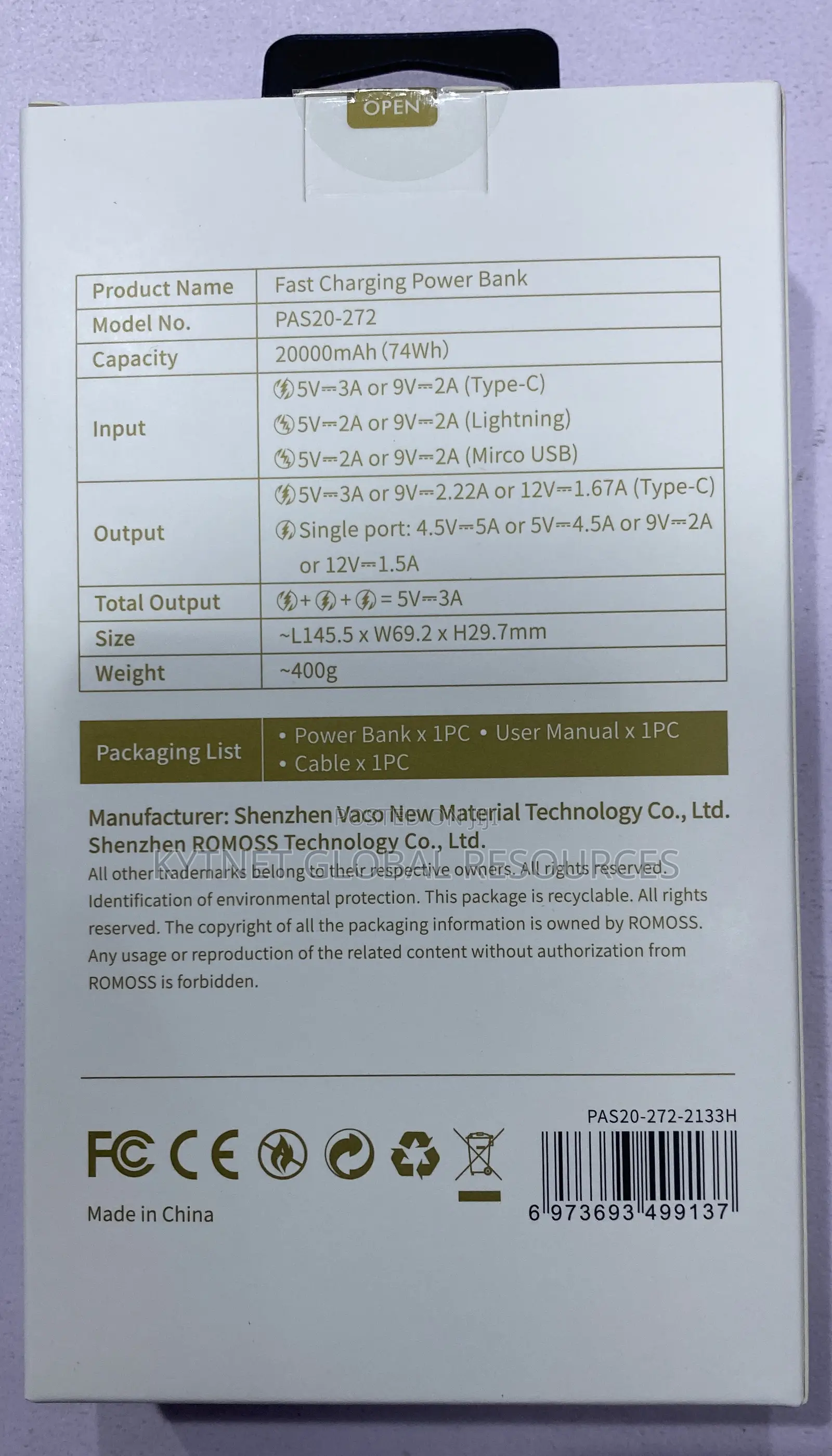 Romoss Ares 20pf (20000mah)