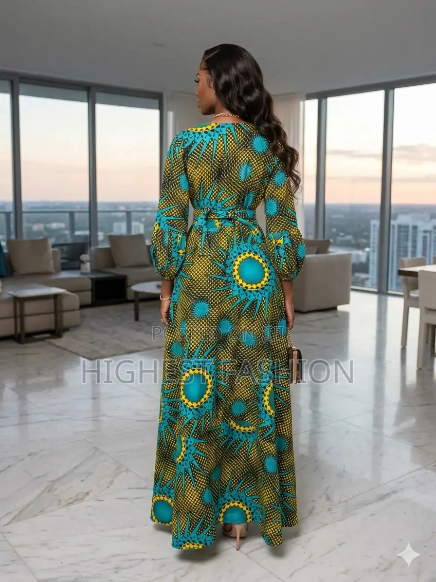 Ankara Long Sleeve Gown - Style 732