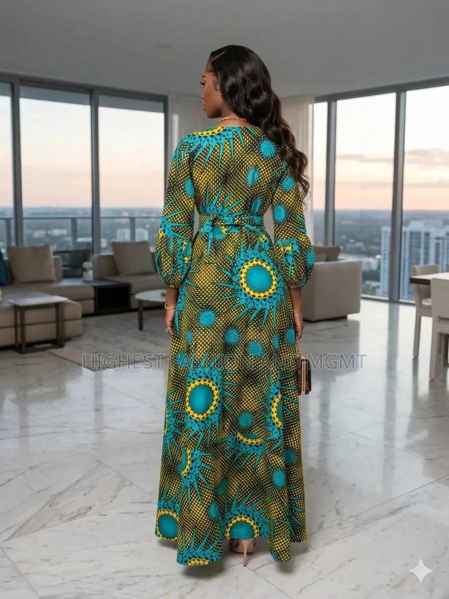 Ankara Long Sleeve Gown - Style 732