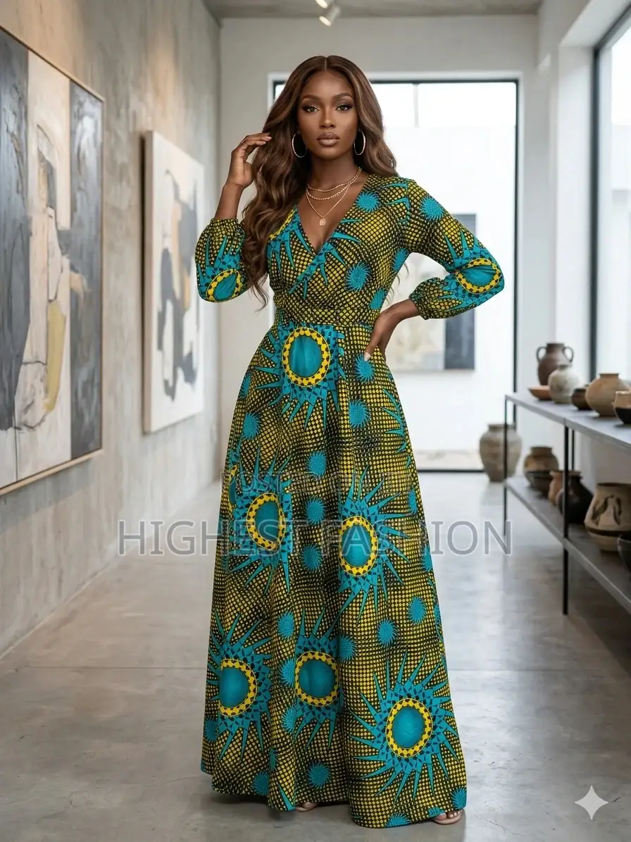 Ankara Long Sleeve Gown - Style 732