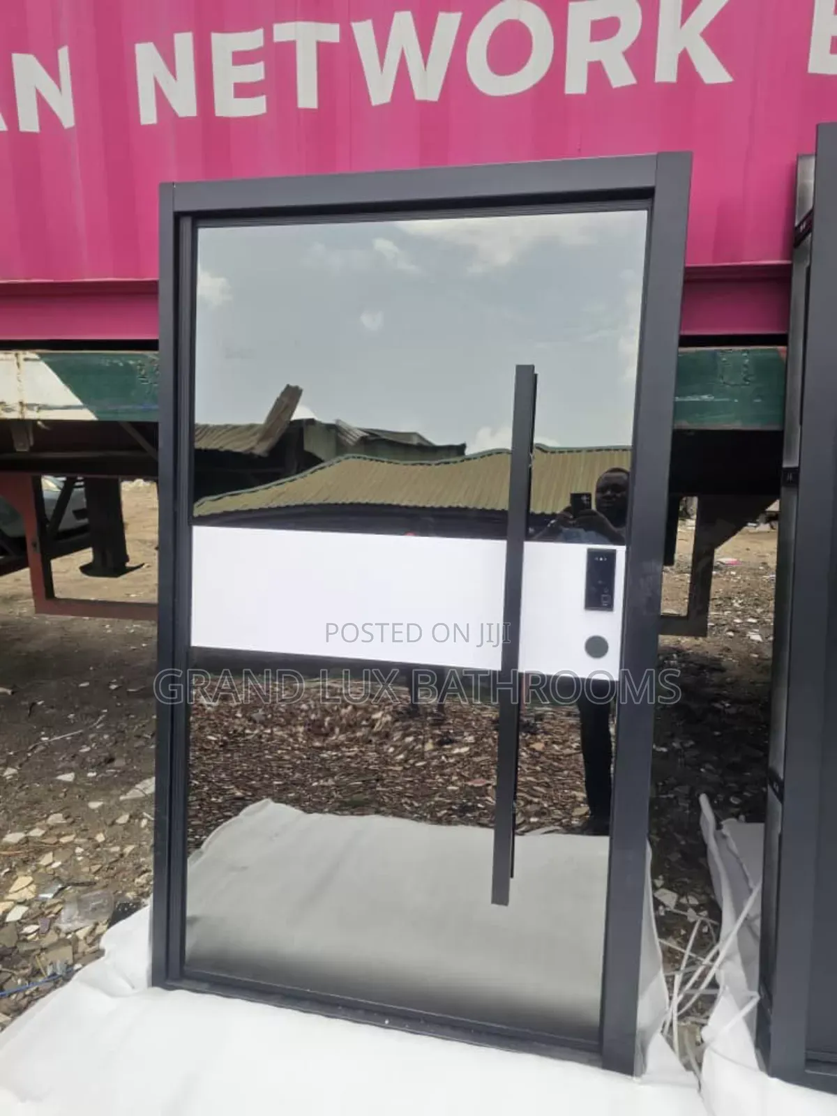 Modern Smart Aluminum Security Entry Door With Reflective Glass Panel
