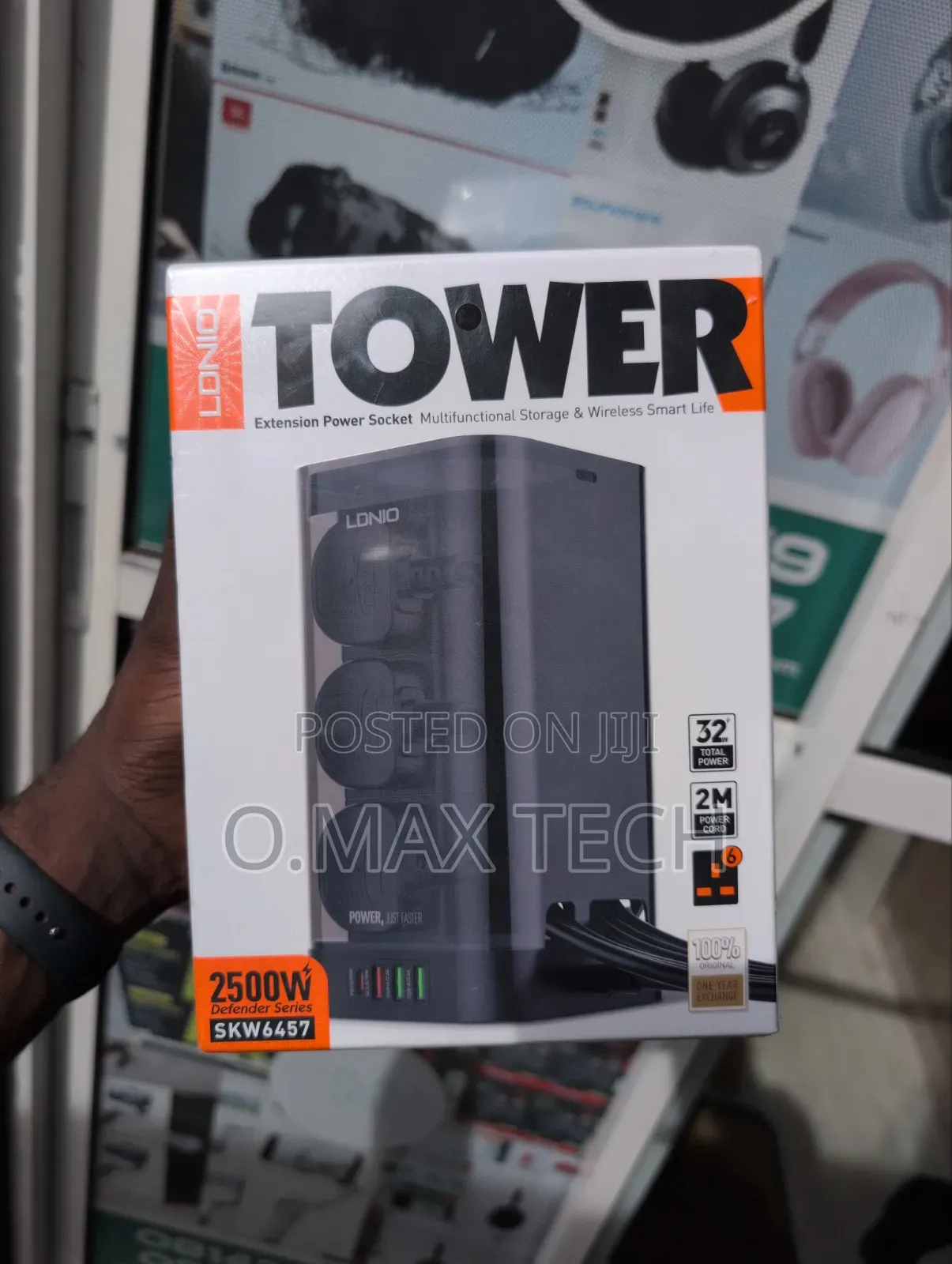 Ldnio 2500w Uk Tower Extension Power Socket 1pd 30w+1qc3.0+2