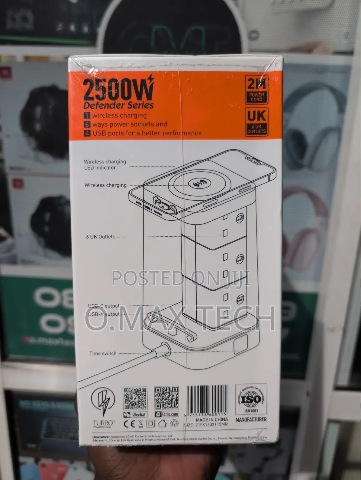 Ldnio 2500w Uk Tower Extension Power Socket 1pd 30w+1qc3.0+2
