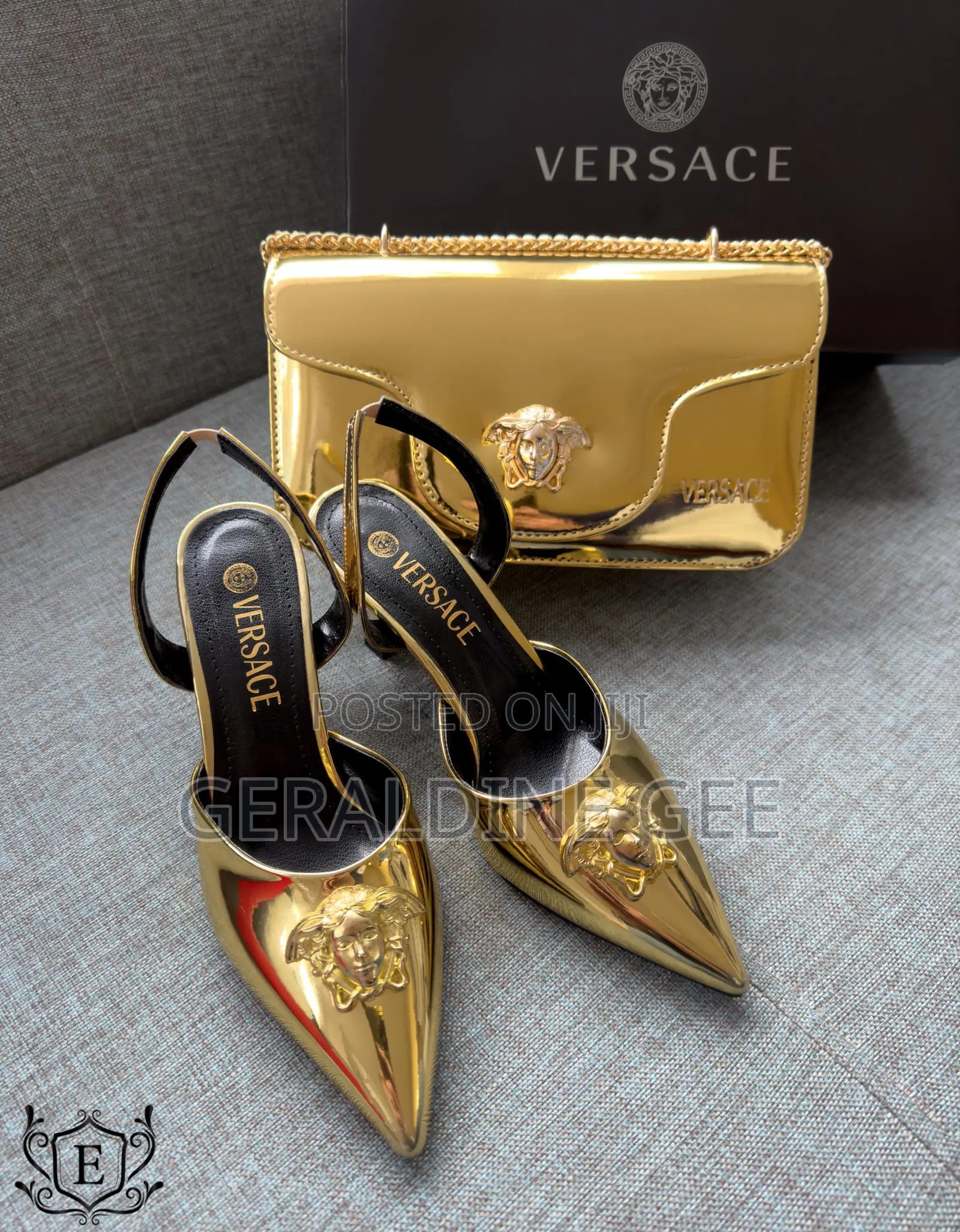 *Versace Heeled Sandals Golden Set* *Shoes: And Bag