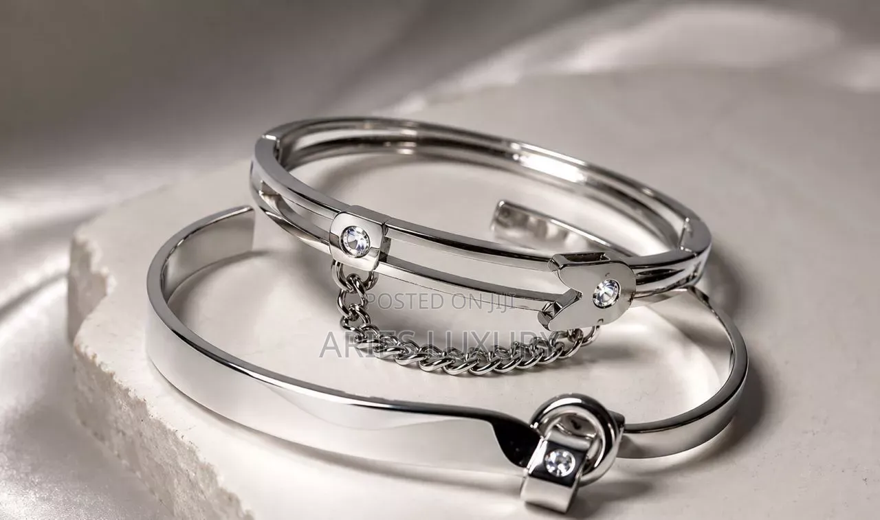 Diamond Accent Love Bangle Stainless Steel