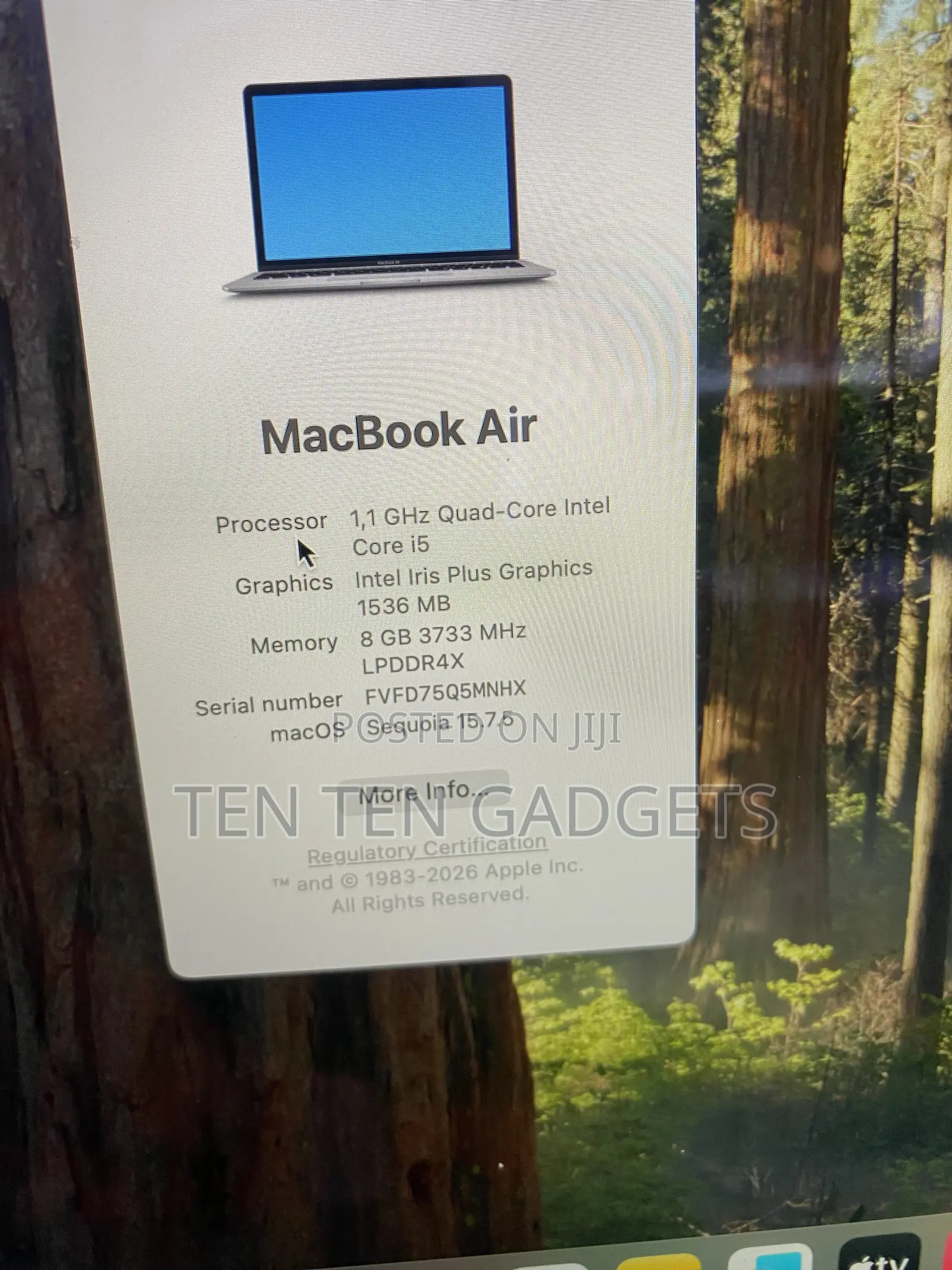 Laptop Apple MacBook Air 2020 8GB Intel Core i5 SSD 256GB