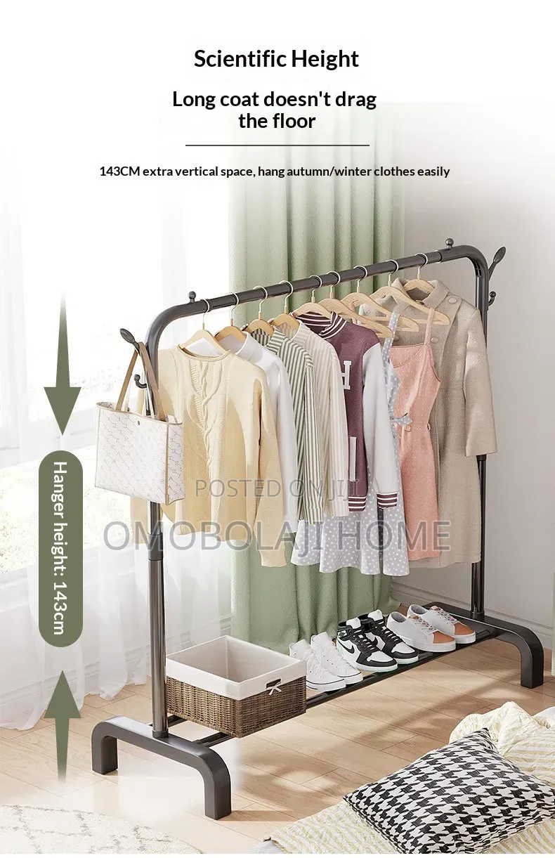 30 Kg Metal Clothing Rack With Shoe Base Accessory Hooks