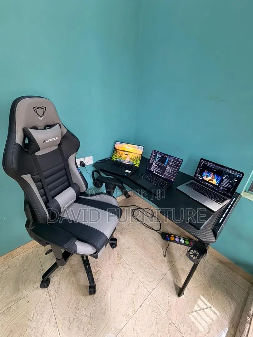 Aesthetic Gaming Chair/Gaming Table(Grey and Black)