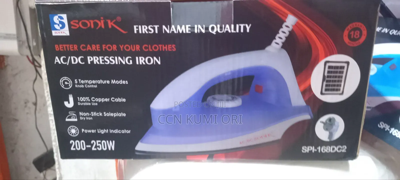 Sonik Ac/Dc Dry Iron, 200-250 Watts , Copper Cable