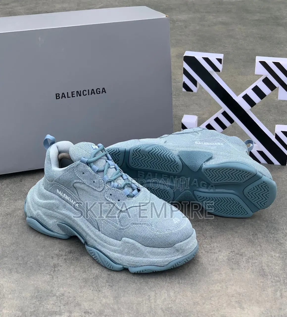 Blue Balenciaga Triple S Denim Sneakers